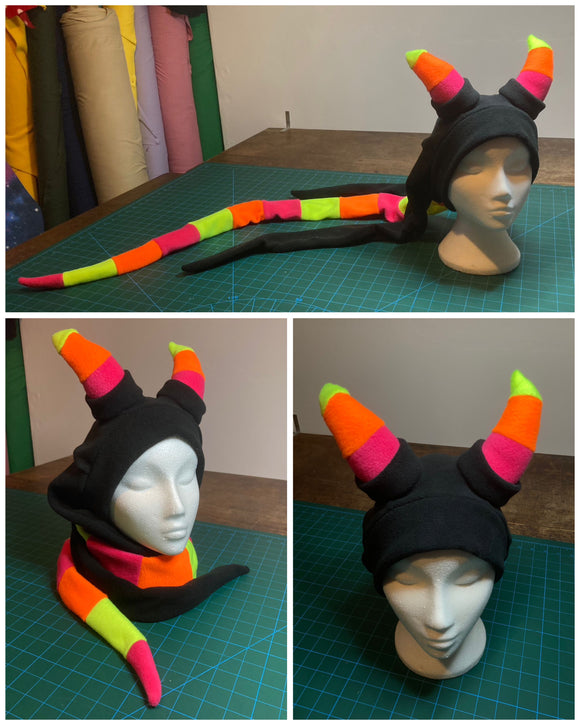 READY TO SHIP | fluorescent goth, horny cyber mullet, rave hat