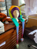 READY TO SHIP | Long Colourful Striped Twiesky Hat with Pompoms
