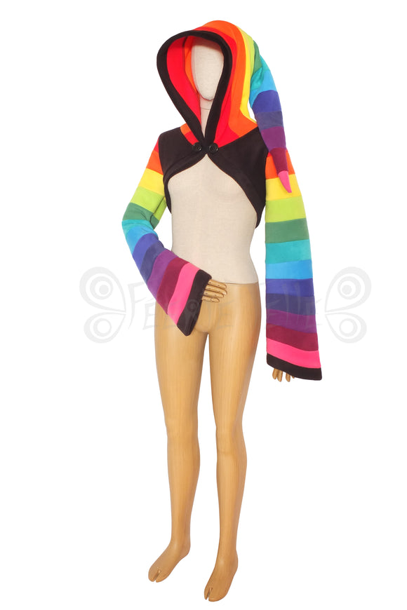 MADE TO ORDER - 'Korrigan' Shrug - Rainbow - Narrow Stripes - Polar Fleece