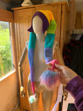 READY TO SHIP | Long Colourful Striped Twiesky Hat with Pompoms