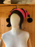 READY TO SHIP | Black and pink Twiesky Hat with Pompoms