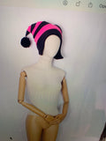 READY TO SHIP | Black and pink Twiesky Hat with Pompoms