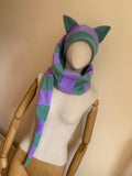 MADE TO ORDER - 'Ultimate Pixie' Length Hat With Pointy Ears- 2 tone - Narrow Stripes - Polar Fleece