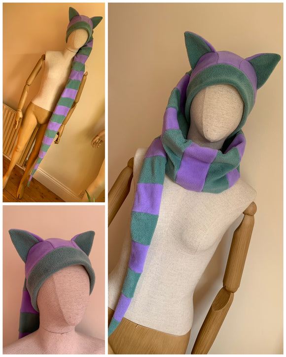 MADE TO ORDER - 'Ultimate Pixie' Length Hat With Pointy Ears- 2 tone - Narrow Stripes - Polar Fleece